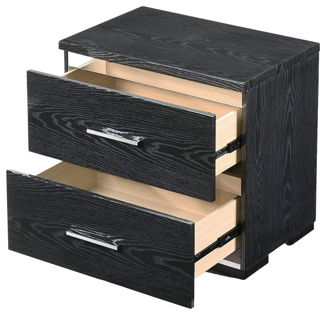 Benzara Two Drawers Wooden Nightstand With Bracket Legs, Black ... throughout Benzara Bm154517 Traditional Style 2 Drawers Wood Nightstand, Black