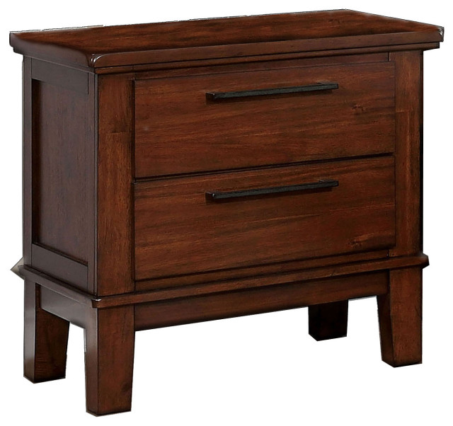 Benzara Wood And Metal Nightstand With 2 Drawers, Cherry Brown And ... throughout Benzara Bm185319 Transitional Wood Nightstand 2 Drawers And Tapered Feet, Brown