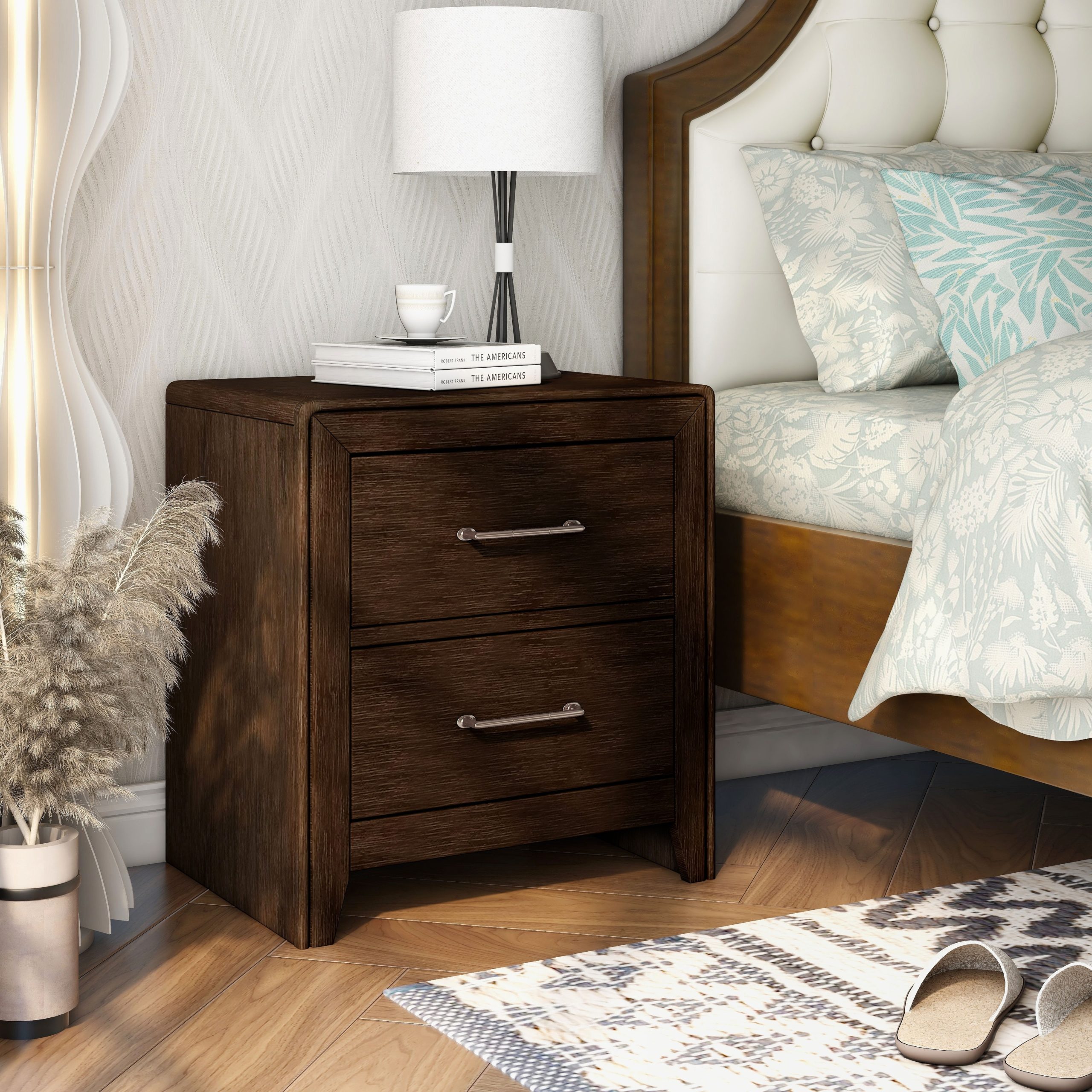 Bett Transitional Walnut Solid Wood 2-Drawer Nightstand By Furniture Of ... for Winsome Claire Transitional Solid Wood Nightstand In Antique Walnut