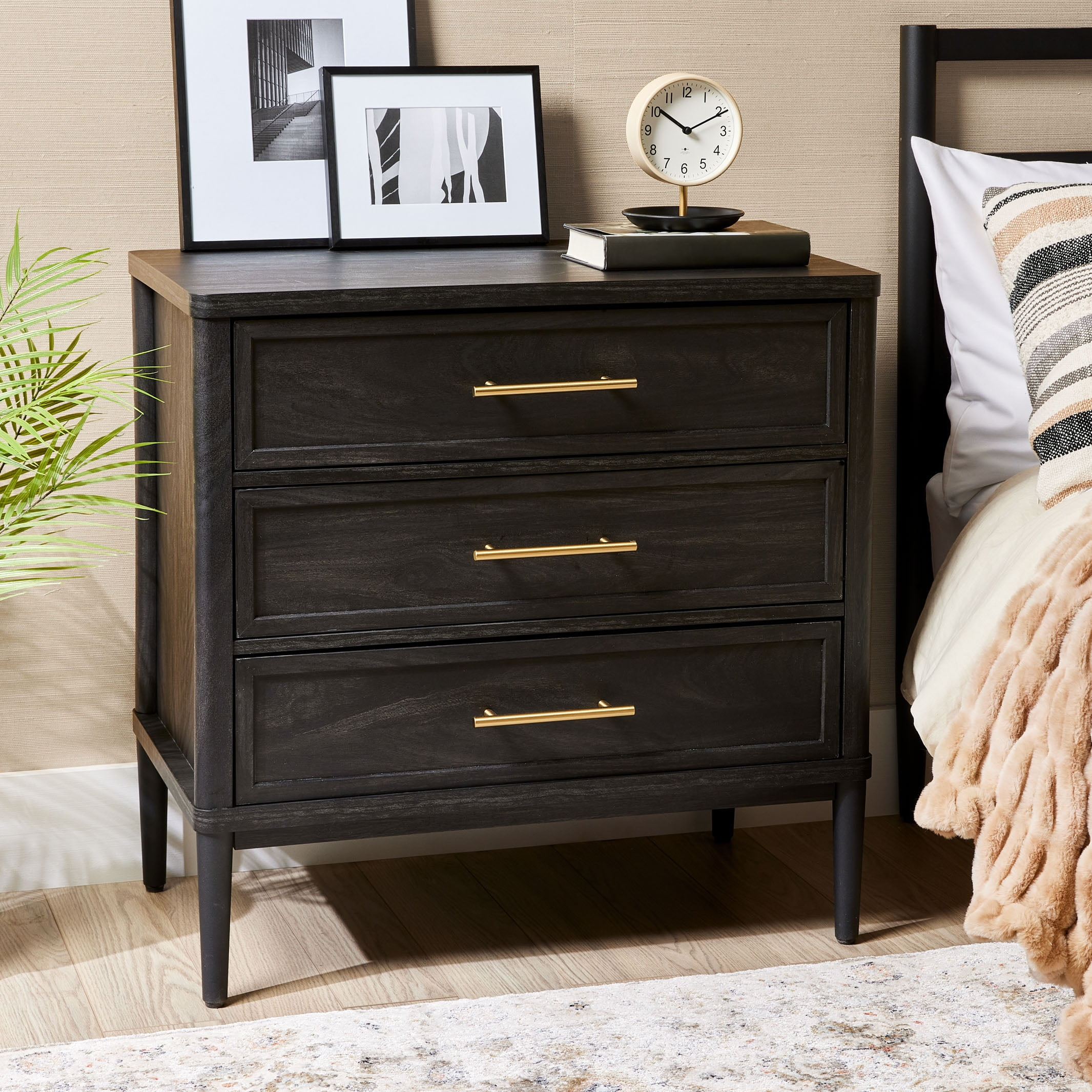 Better Homes & Gardens Oaklee 3 Drawer Nightstand With Usb, Charcoal ... throughout Manal Contemporary Multi-Colored 3-Drawer Nightstand