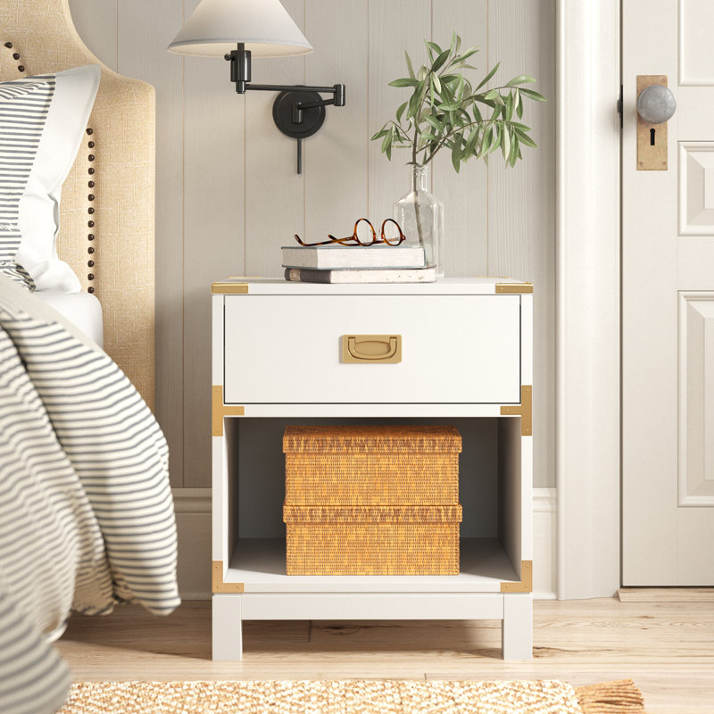 Birch Laneâ„¢ Dania 1-Drawer Gold Accent Nightstand & Reviews | Wayfair throughout The Artisan Craftsmanship Behind St Denis Nightstand White Distressed Gold Accents Solid Wood Furniture