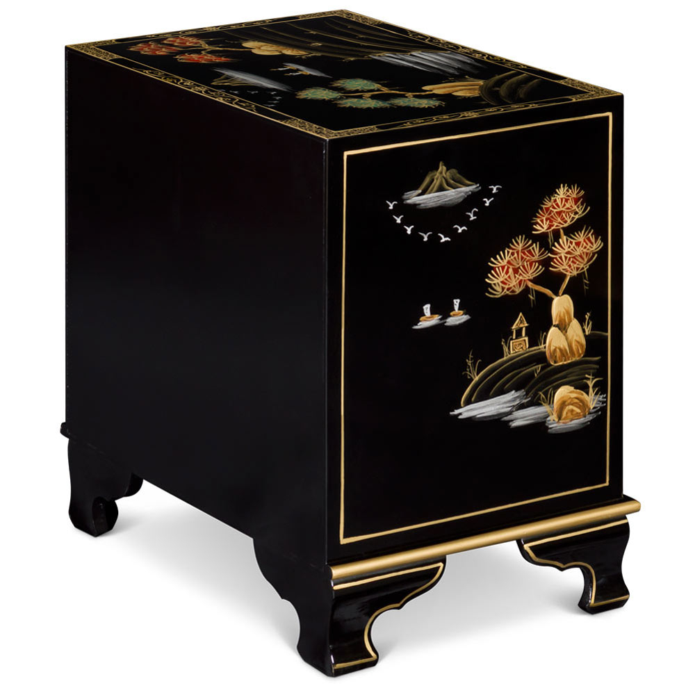 Black Chinoiserie Scenery Oriental Accent Cabinet with regard to Mastering the Techniques Behind Hand Painted Chinoiseries on Oriental Accent Furniture
