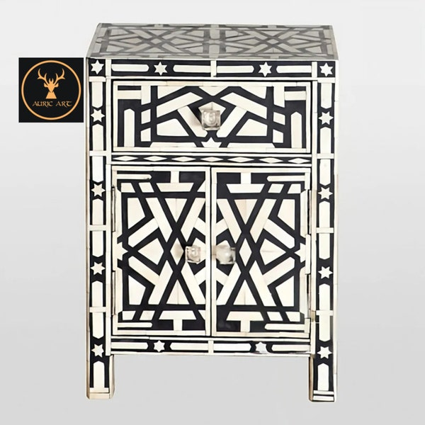 Bone Inlay Nightstand - Etsy intended for Understanding the Artistry Behind Safavieh Couture Tessie Bone Inlay Nightstand Black