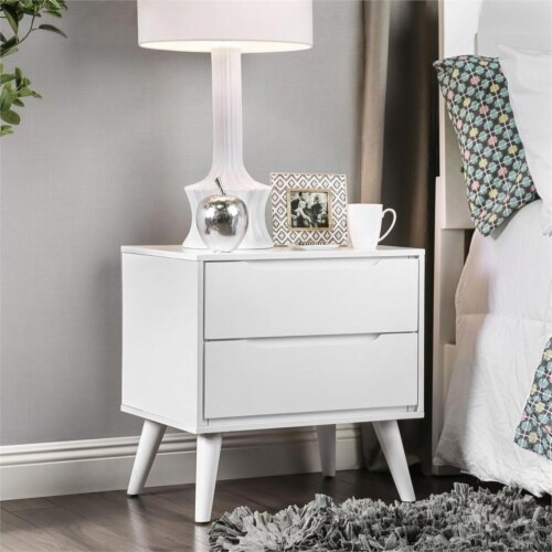 Bowery Hill 2-Drawer Mid-Century Solid Wood/Wood Veneer/Mdf Nightstand ... regarding How Bowery Hill's White Wood Nightstand Combines Classic Elegance with Contemporary Functionality