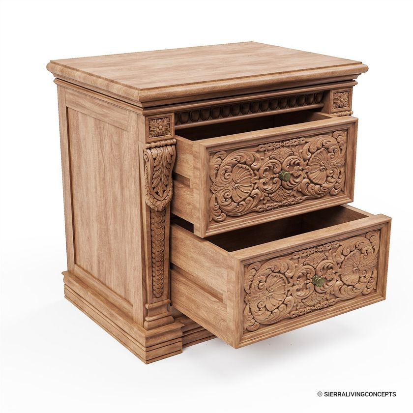 Brisbane Mahogany Wood Hand-Carved 2 Drawer Nightstand regarding Elegant Nightstand, Unique Carved Details And 2 Spacious Drawers