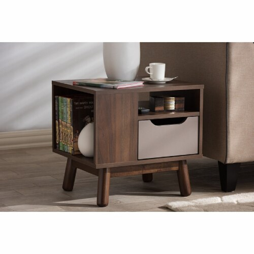 Britta Mid-Century Modern Walnut Brown And Grey Two-Tone Finished Wood ... within Dolores Contemporary Two-Tone Gray And Walnut 1-Drawer Nightstand