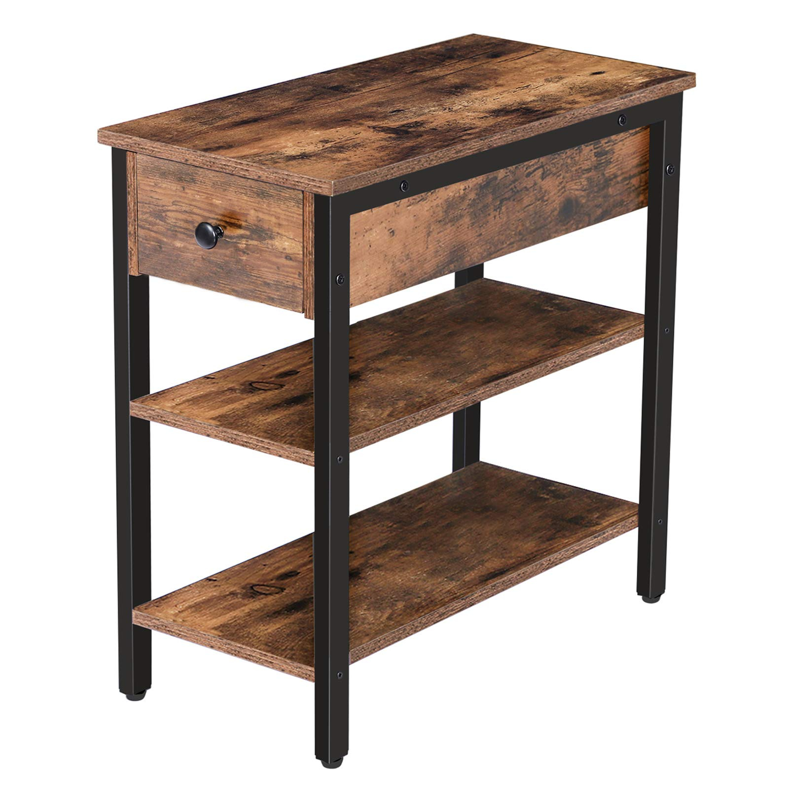 Buy Hoobro Side Table, 3-Tier Nightstand With Drawer And 2 Storage ... with regard to 3-Tier Industrial End Side Table Nightstand W/2 Adjustable Shelves Rustic Brown