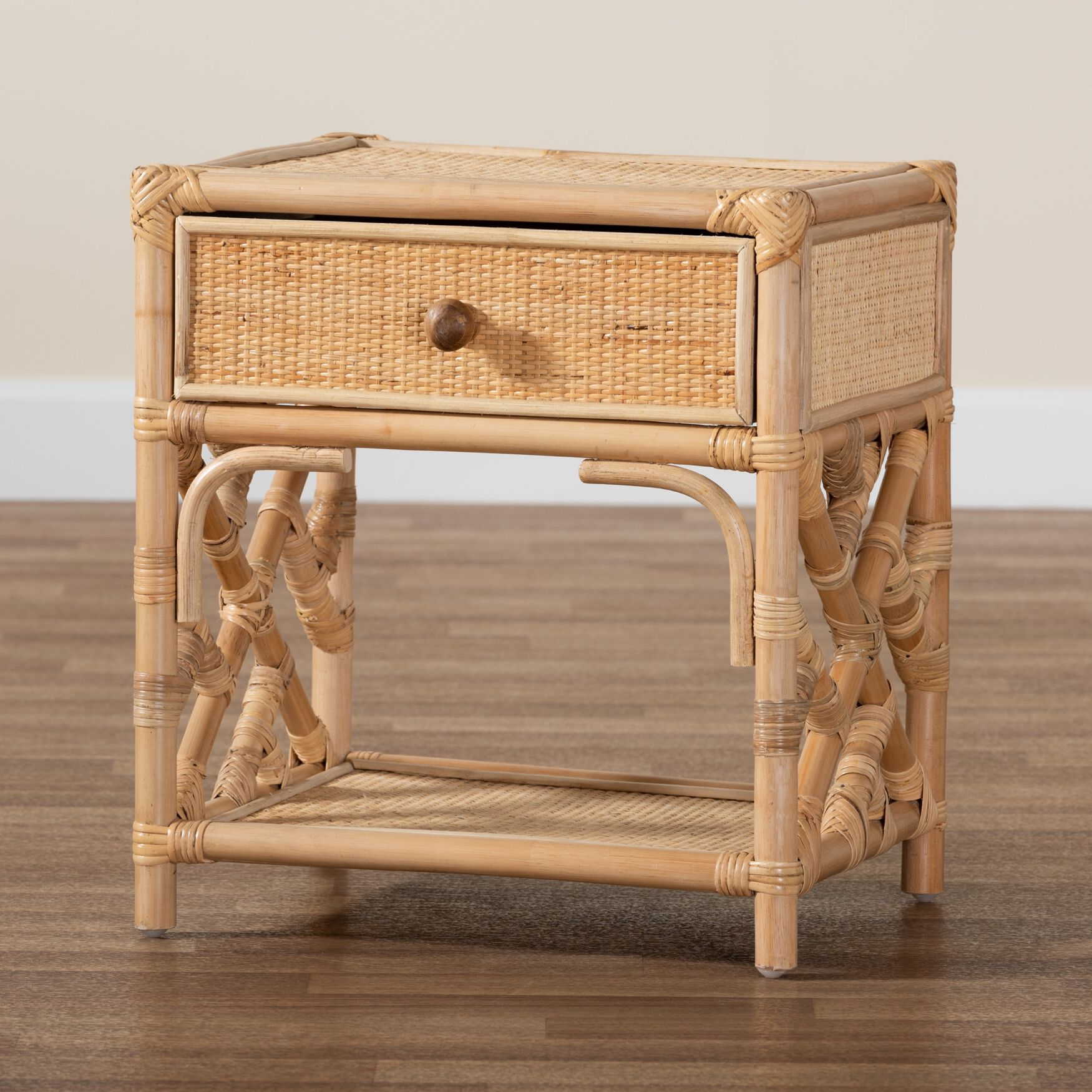 Camara Rattan 1-Drawer Nightstand - Bohemian Decor, 4453144 | Woman Within throughout Adelia Modern Bohemian Natural Rattan And Mahogany Wood 1-Drawer Nightstand