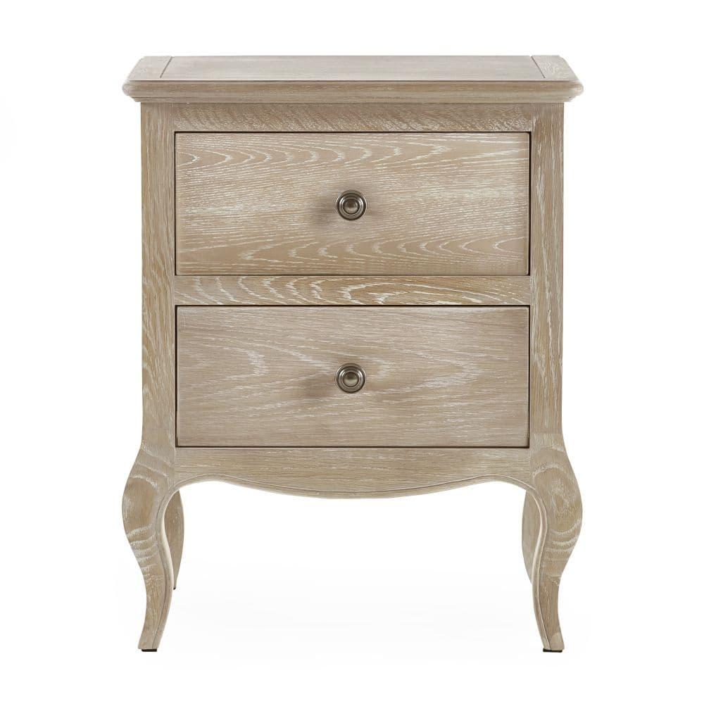 Camille Oak 2 Drawer Wooden Bedside Table | Happy Beds throughout San Mateo Youth 2-Drawer Wooden Bedside Table, Grey