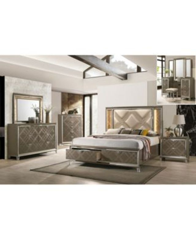 Champagne Bedroom Furniture Sets At Macys intended for Bd00243 - Nightstand, Mirrored And Champagne Finish - Sliverfluff