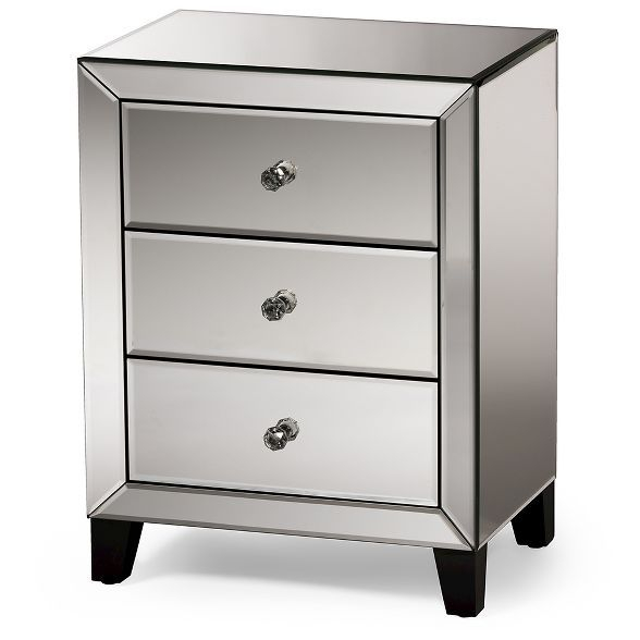 Chevron Modern And Contemporary Hollywood Regency Glamour Style ... inside Modern Glamour Style Mirrored Three Drawer Nightstand Bedside Table