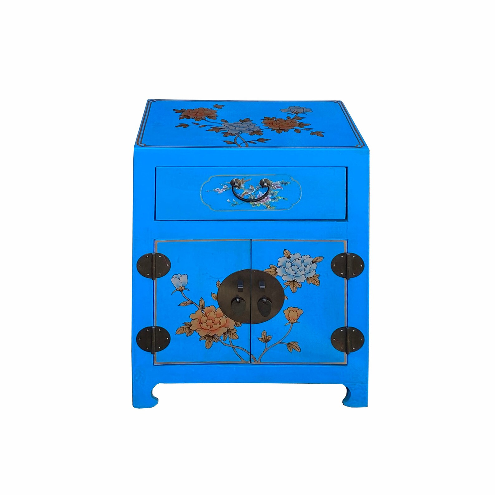 Chinese Bright Blue Vinyl Moon Face Flower Birds End Table - Etsy with regard to How Chinese Furniture Design Meets Modern Living Spaces with the Hcs7549