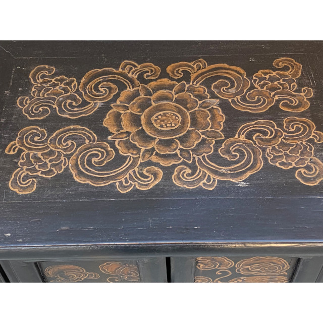 Chinese Distressed Black Golden Dragons Graphic End Table Nightstand ... with regard to Conisgned Vintage Chinese Painted Dragon Night Stand/End Table