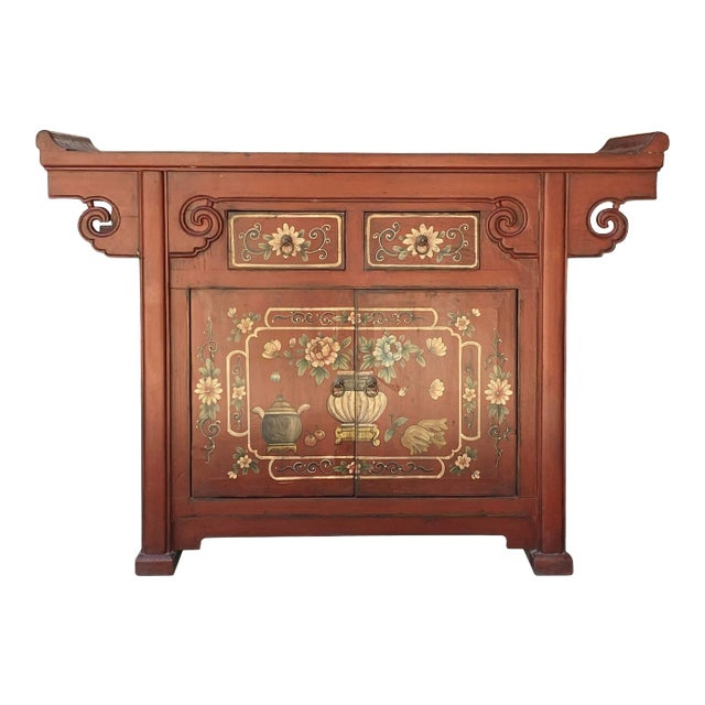 Chinese Distressed Brick Red Flower Altar Console Side Table Cabinet ... within Understanding the Artistry Behind Chinese Distressed Brick Red Carving Furniture