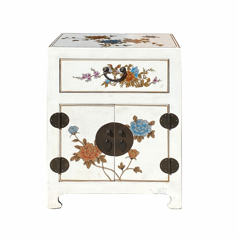 Chinese Off White Vinyl Moon Face Flower Birds End Table | Etsy in How Chinese Furniture Design Meets Modern Living Spaces with the Hcs7549