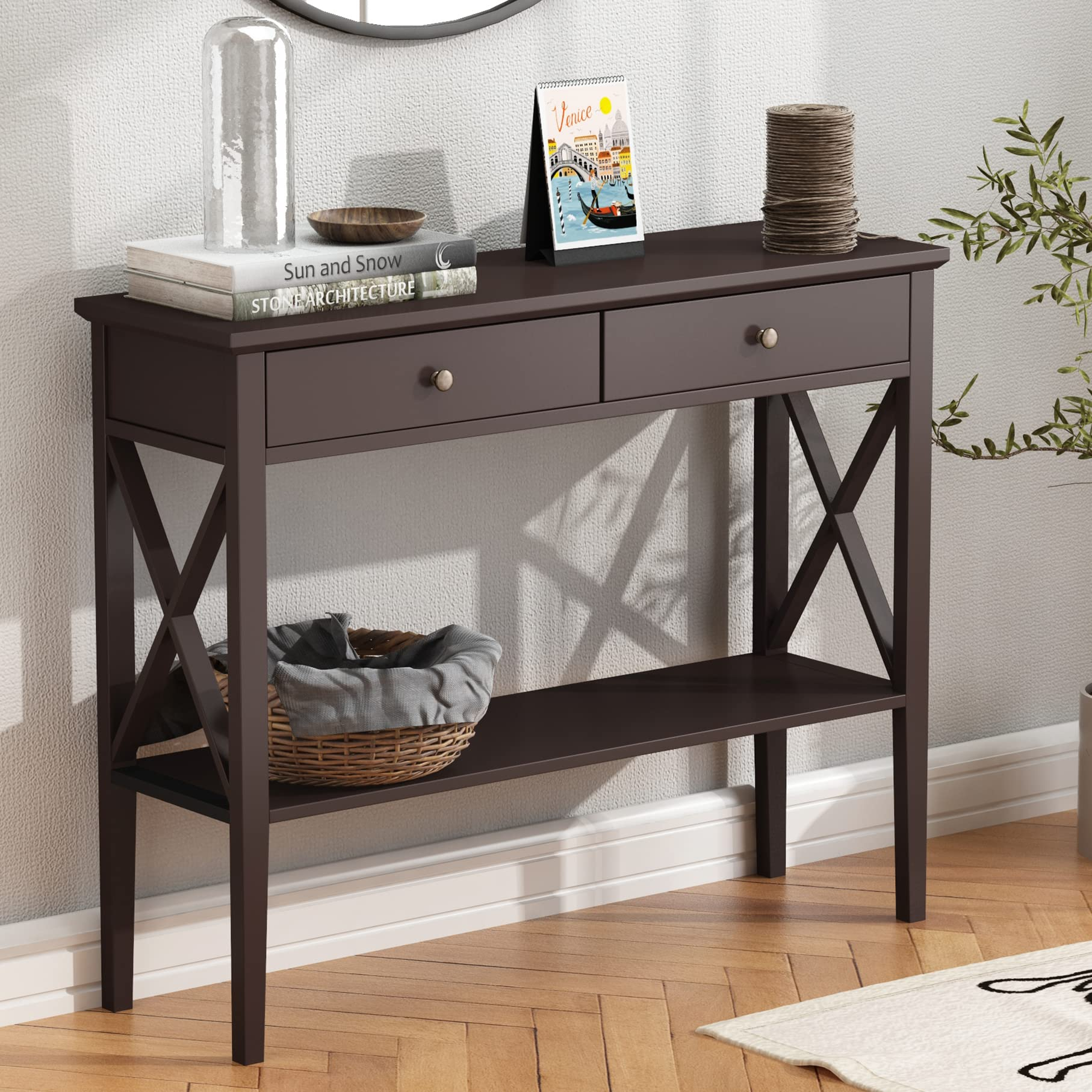 Choochoo Console Table With Drawers, Narrow Wood Accent Sofa Table ... regarding How to Choose the Right Hallway Table for Your Home Layout