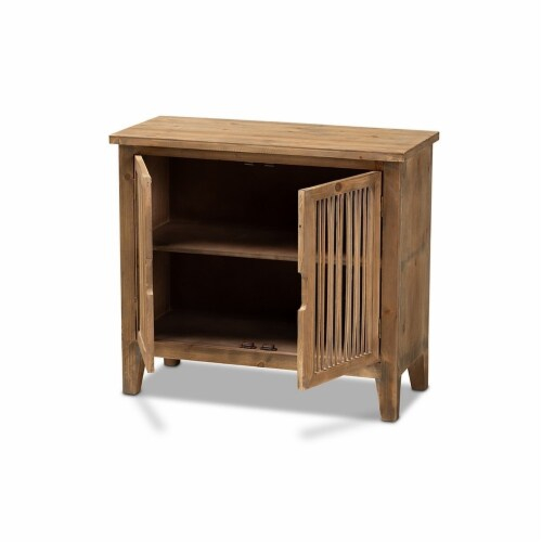 Clement Rustic Transitional Medium Oak Finished 2-Door Wood Spindle ... throughout Balancing form and function in bedroom furniture