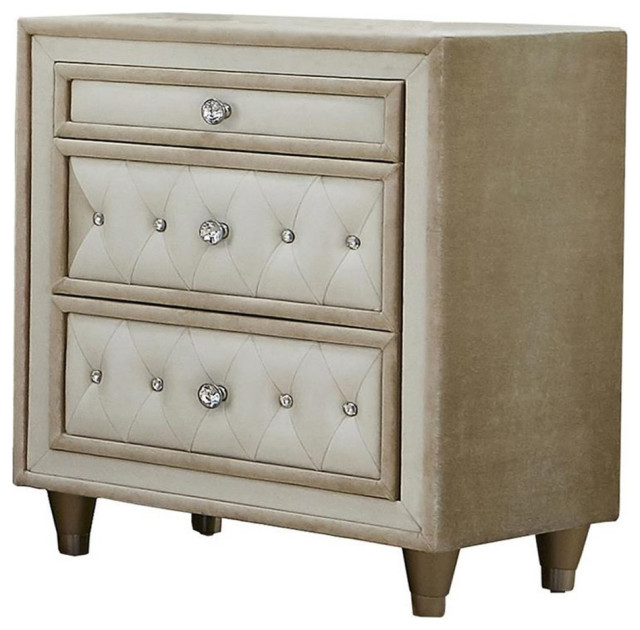Coaster Antonella 3-Drawer Upholstered Velvet Nightstand In Ivory And ... with Exploring the versatility of neutral color palettes in furniture