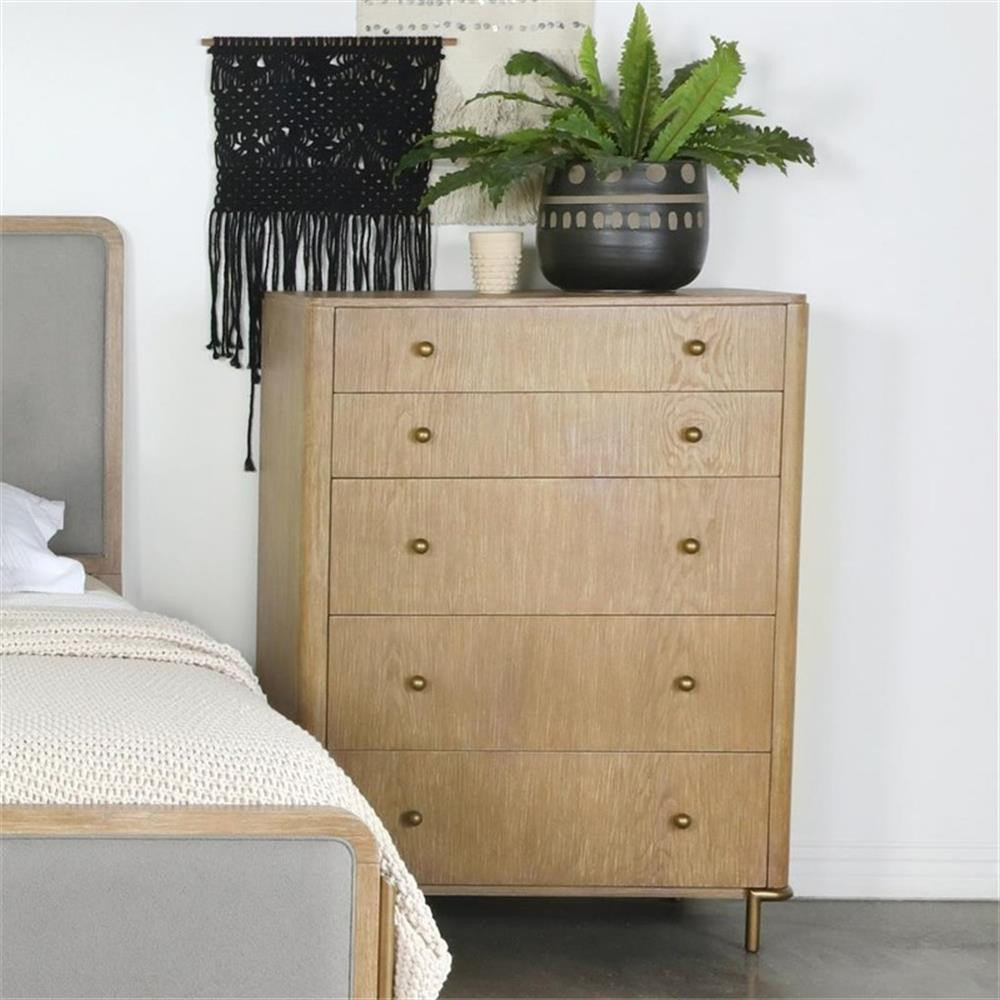 Coaster Arini 5-Drawer Contemporary Wood Chest In Sand Wash ... inside Understanding the Appeal of Contemporary Wood Nightstands in Modern Bedrooms