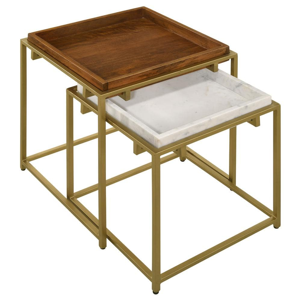 Coaster Bolden 2-Piece 18 In. White And Gold Mango Wood Square Nesting ... pertaining to The Fusion of Traditional and Contemporary in Wood Furniture Design