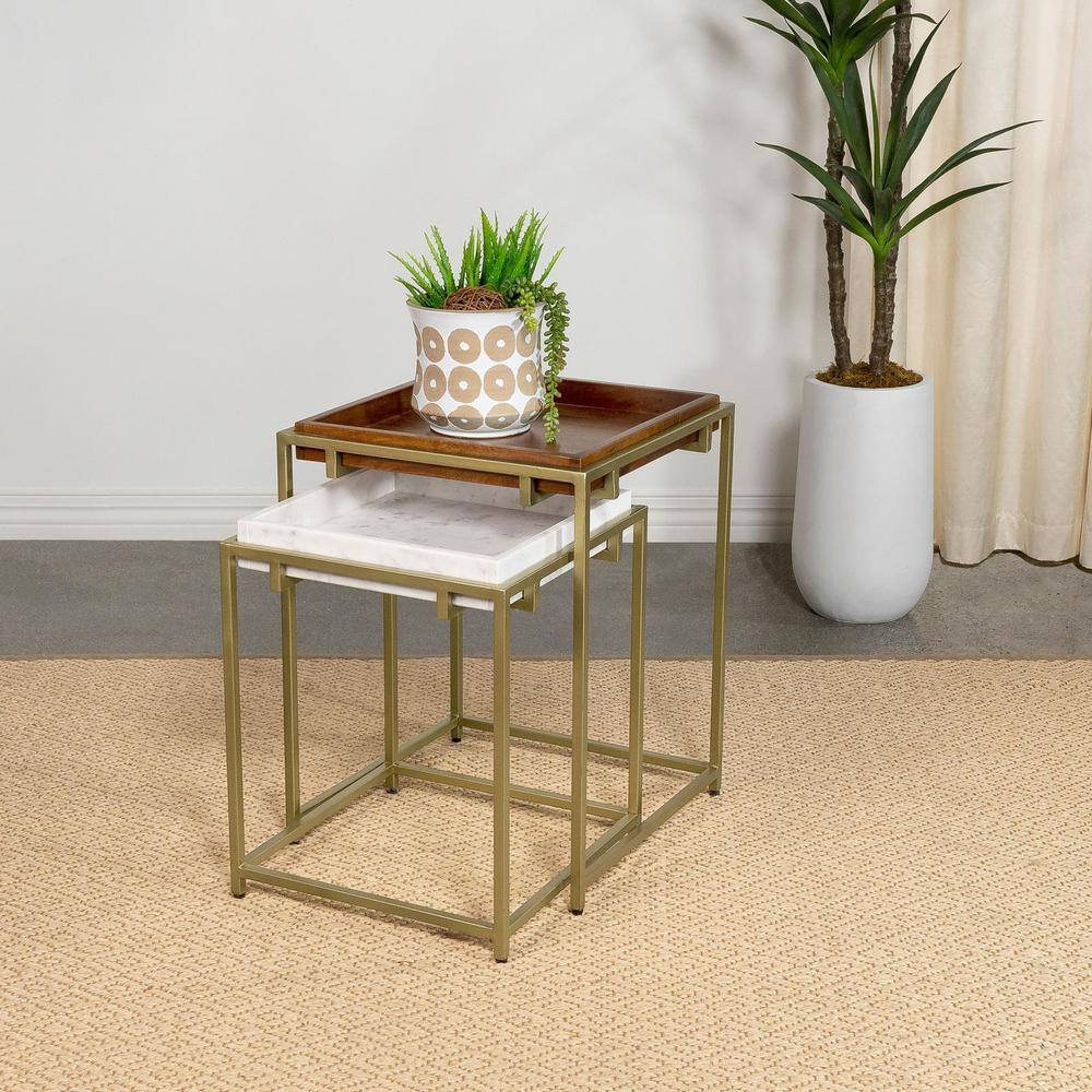 Coaster Bolden 2-Piece 18 In. White And Gold Mango Wood Square Nesting ... regarding East At Main Mango Wood And Gold Iron Nesting Tables (Set Of 2)