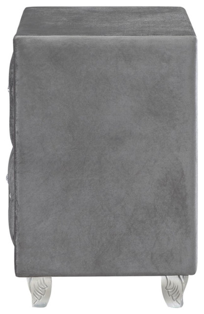 Coaster Deanna 2-Drawer Velvet Upholstered Rectangular Nightstand Gray ... within Contemporary Nightstand, Matte Gray Velvet Upholstery & Chrome Nailhead Accents