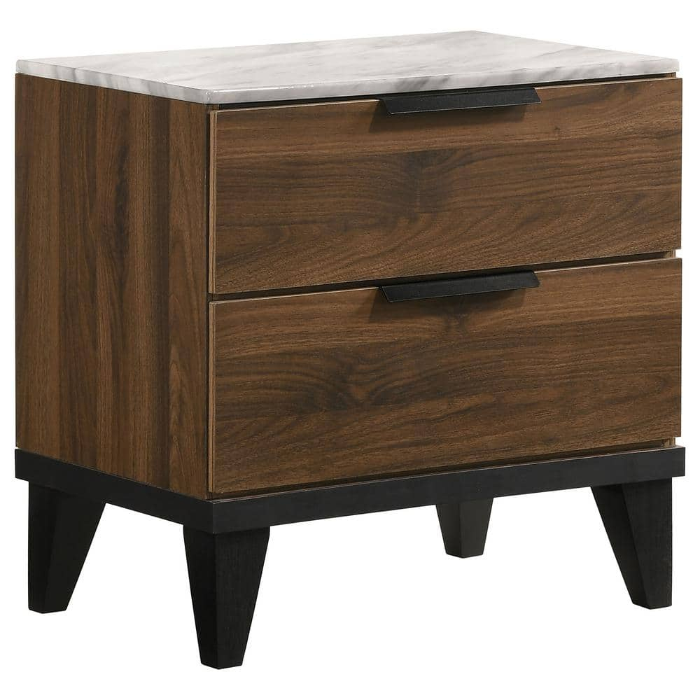 Coaster Mays Walnut Brown 2-Drawer Nightstand With Faux Marble Top ... inside 29" Champagne One Drawer Faux Marble And Solid Wood Nightstand