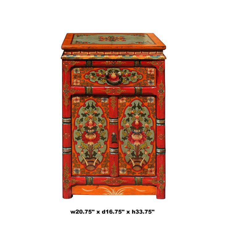 Colorful Tibetan Floral End Table Nightstand Cabinet regarding Red Black Tan Tibetan Floral End Side Table Nightstand Cabinet Hcs7472