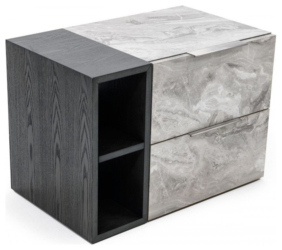Contempo Gray Faux Marble And Gray Two Drawer Nightstand - Transitional ... regarding Maximizing Storage and Style with Gray Two Drawer Nightstand Solutions