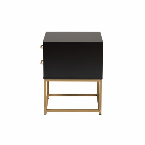 Contemporary Glam And Luxe Black Finished Wood And Gold Metal 2-Drawer ... throughout Nyquist Contemporary Dark Brown Wood And Rose Gold Metal 2-Drawer Nightstand