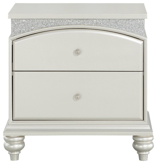 Contemporary Nightstand, Elegant Design, Arched Top & Glitter Accent ... within Contemporary Nightstand, Elegant Design, Arched Top & Glitter Accent, Platinum