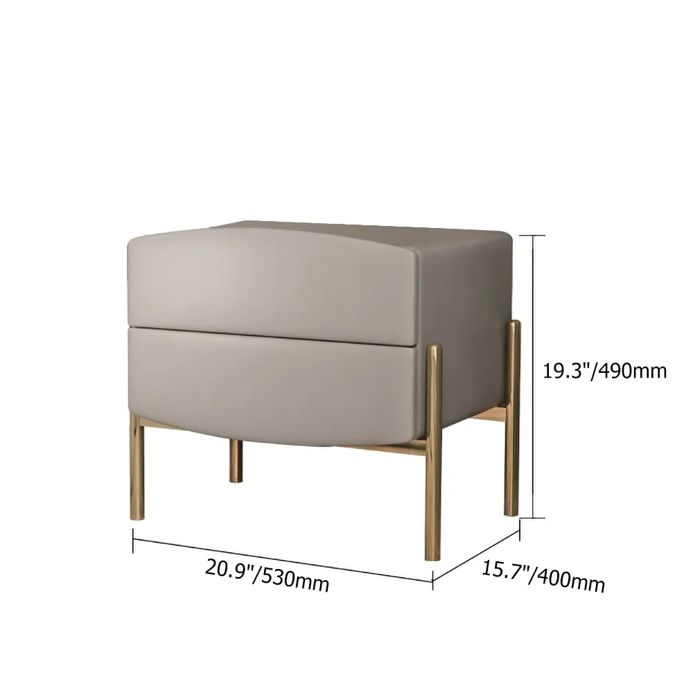 Contemporary White Pu Leather Nightstand With Two Drawers With Gold ... pertaining to Victoria Matte White Pu Leather 2 Storage Drawers Nightstand Bedside Table