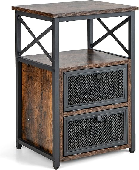 Costway Bedside Table, Industrial Nightstand End Sofa Side Table With 2 ... within Creating cozy reading nooks with practical furniture