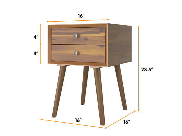 Costway End Table W/Drawers And Storage Wooden Mid-Century Accent Side ... intended for End Table Storage Wooden Mid-Century Accent Side Table Multipurpose