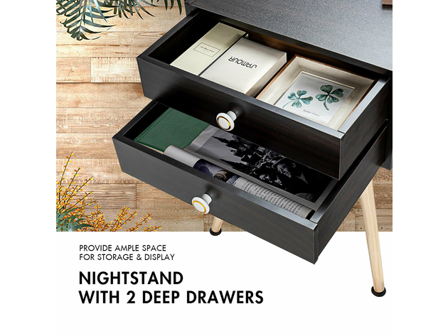Costway Mid Century Modern 2 Drawers Nightstand Sofa Side Table End ... intended for Design principles that make espresso end tables perfect for modern living spaces