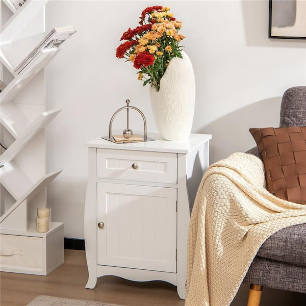 Costway Nightstand With Drawer Cabinet Curved Legs Sofa Side End Accent ... intended for Costway Nightstand Beside Table Chest Sofa Table End Table Accent Table White