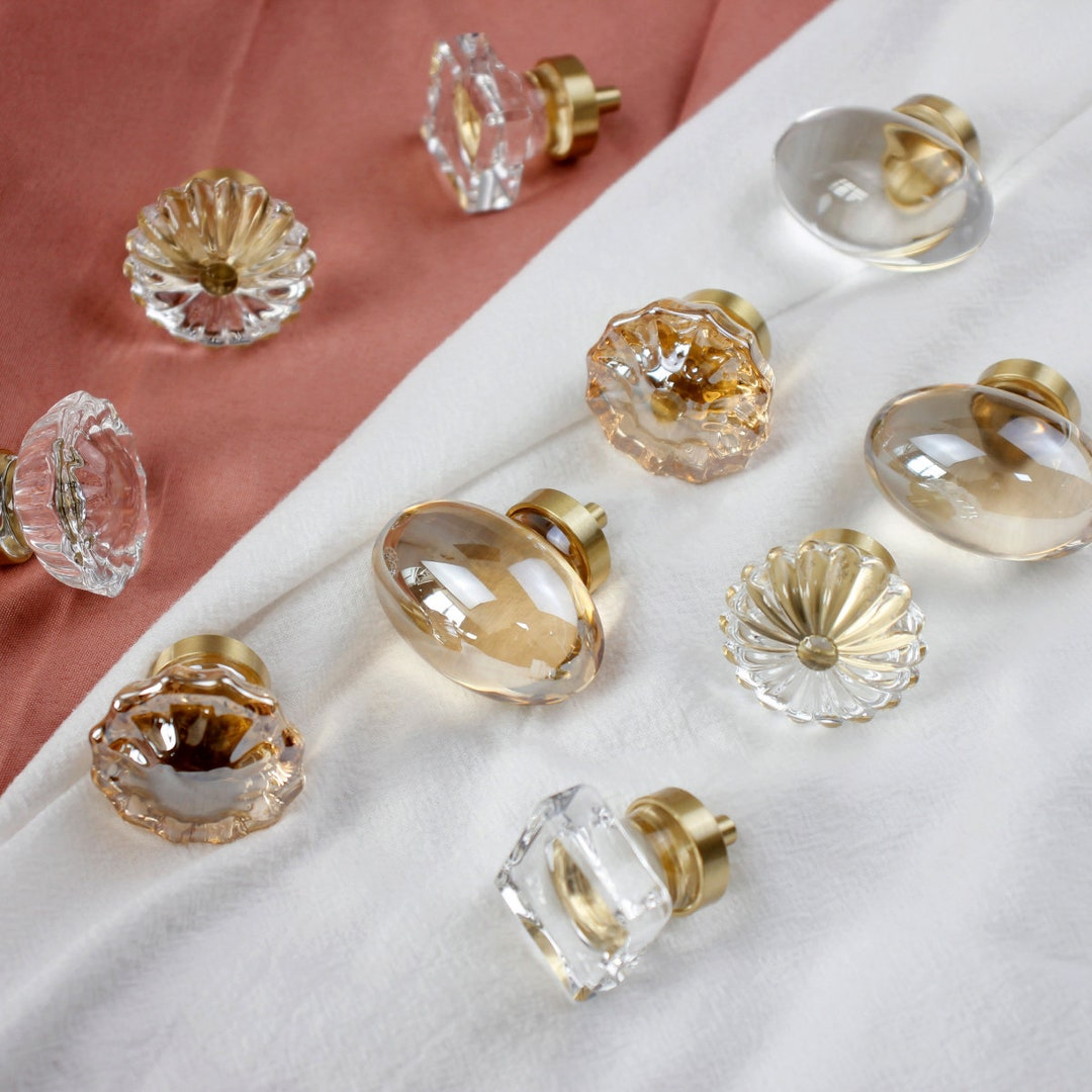 Crystal Cabinet Knobs Clear And Champagne | Glass Dresser Knobs ... in Elegant Nightstand, Sparkling Trim Accent & Faux Crystal Knobs