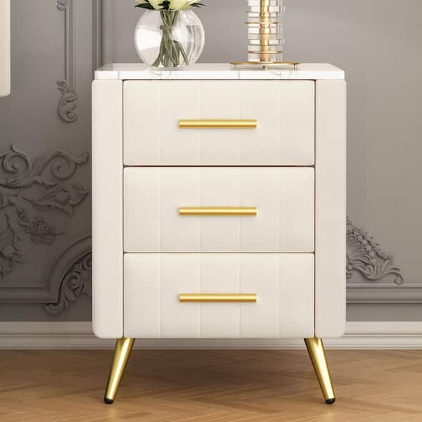Csc Decor Inc Modern Beige 3-Drawer Nightstands W/ Metal Leg And Handle ... within Tessa Modern And Contemporary Beige Fabric Upholstered 3-Drawer Nightstand