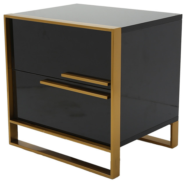 Minimalist Design Cylina 2-Drawer Nightstand in Gold Black