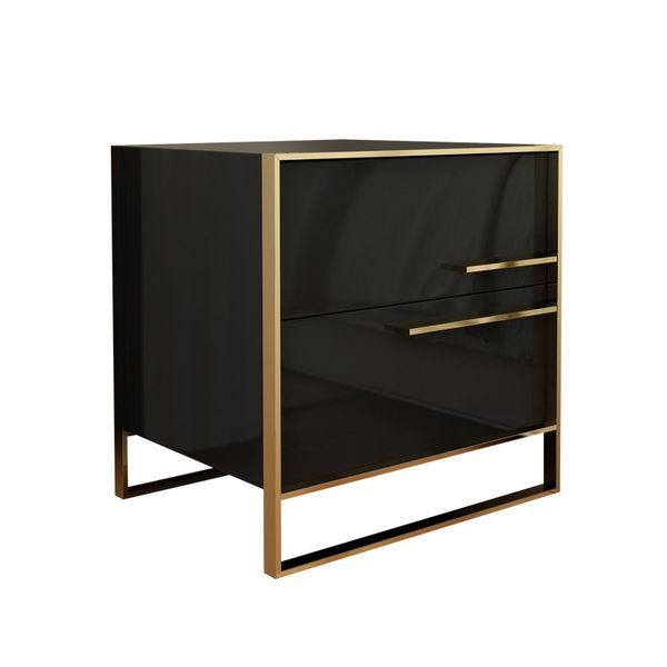 Cylina Modern 2 Drawers Black Lacquer Nightstand In Gold | Stylish ... inside Minimalist Design Cylina 2-Drawer Nightstand in Gold Black