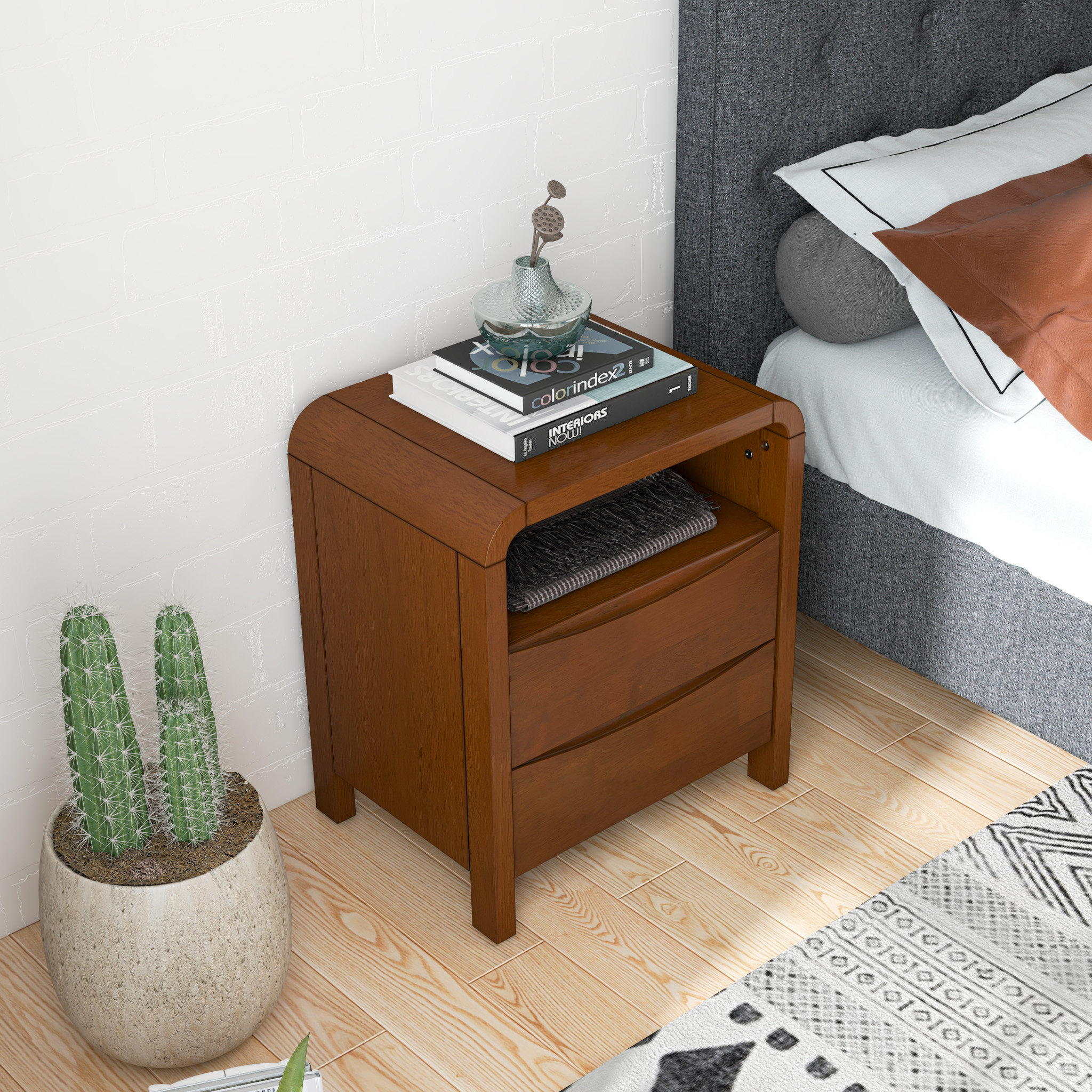 Danbury Mid Century Modern Walnut Nightstand Bed Side Tables ... with regard to Danbury Mid Century Modern Walnut Nightstand Bed Side Tables, 3-Drawer
