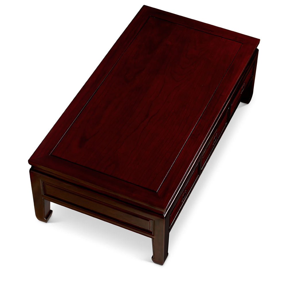 Dark Cherry Elmwood Chinese Ming Coffee Table 3 Drawers with regard to Dark Cherry Longevity Elmwood Chinese Ming End Table
