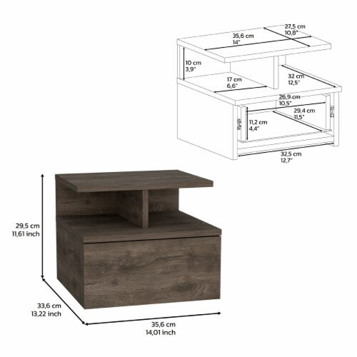 Depot E-Shop Floating Nightstand 12 H, Wall Mounted, 1 Drawer, 2-Tier ... within Depot E-Shop Beryl Nightstand, One Drawer, Low Shelf, Countertop-Light Grey