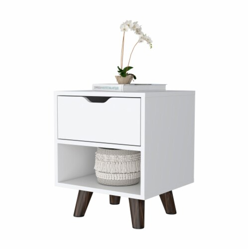 Depot E-Shop Modern Nightstand 19 H, Drawer, Shelf, Wooden Legs, White ... regarding Analyzing the Structural Integrity of Four-Legged Furniture Pieces