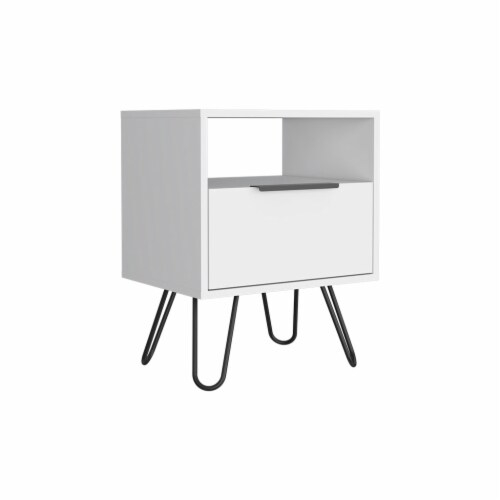 Depot E-Shop Nightstand 22 H, One Open Shelf, Single Door Cabient ... for Depot E-Shop Oasis Nightstand, Two Shelves, Four Legs, Countertop-White, For