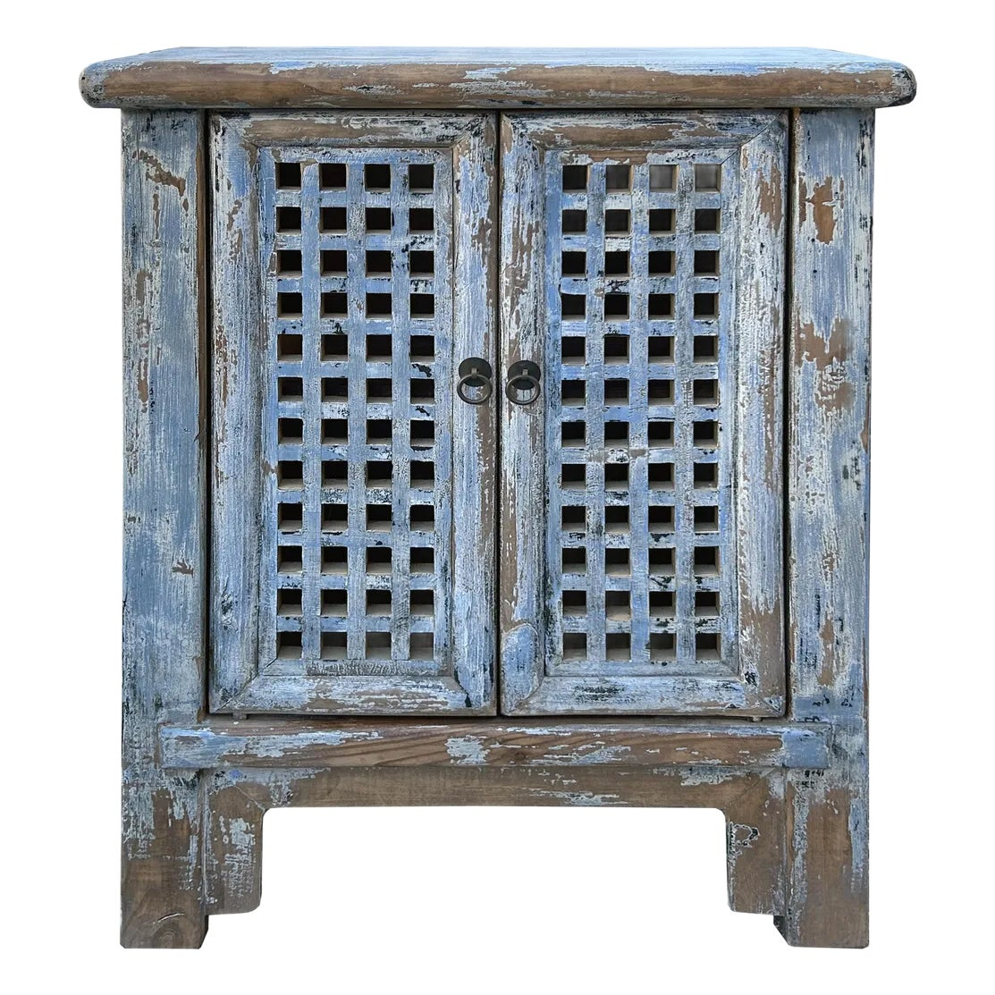 Distressed Ink Light Blue Grid Pattern Doors End Table Nightstand ... intended for Distressed Ink Light Blue Mix Color Small End Table Nightstand Cabinet Hws4375