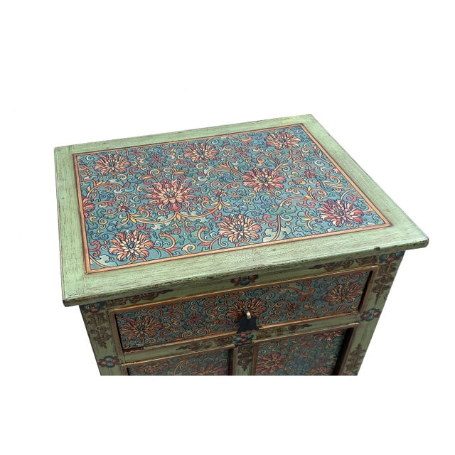 Distressed Pastel Green Turquoise Tibetan Floral End Table Nightstand ... regarding Understanding the Cultural Significance of Tibetan Dragon Head Furniture