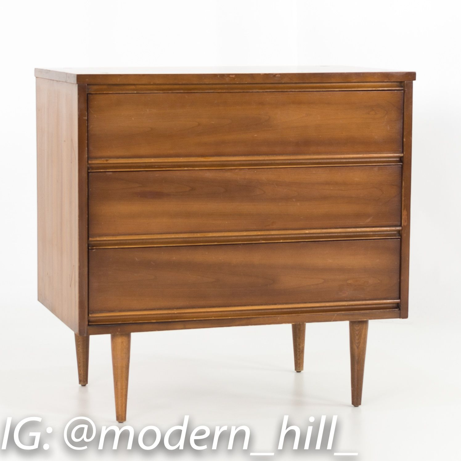 Dixie Mid Century Walnut 3 Drawer Nightstand Dresser Chest | Mid ... in How mid century modern walnut nightstands define contemporary bedroom aesthetics