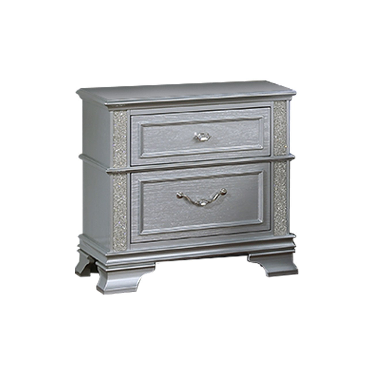 Everly Quinn Elegance 2-Drawers Nightstand Decorative Glitter Front 1Pc ... within Elegant Nightstand, Diamond Patterned Drawers & Glittering Accent