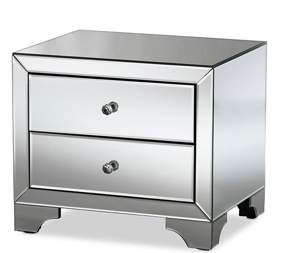 Farrah Hollywood Regency Glamour Style Mirrored 2-Drawer Nightstand ... regarding Berthe Contemporary Glam Luxe Mirrored 2-Drawer Nightstand